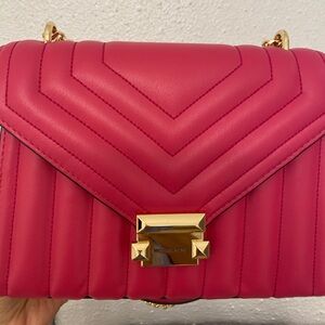 Brand New Michael Kors Whitney Quilted Leather Shoulder Luxury Bag, Fuschia